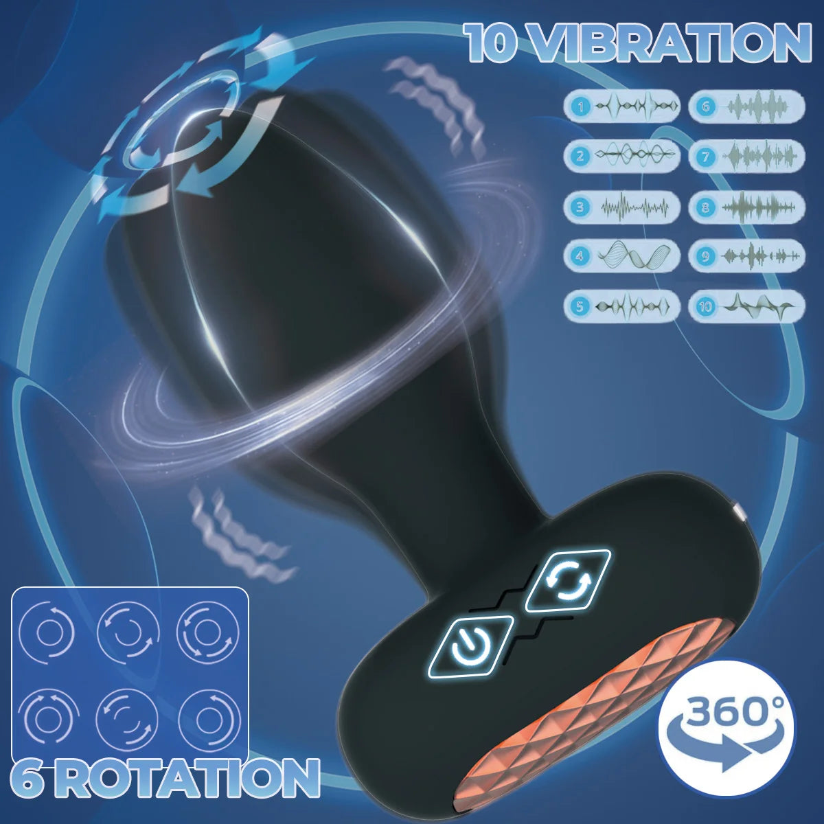 360° Rotating Vibrating Plug with 10 Vibration Modes